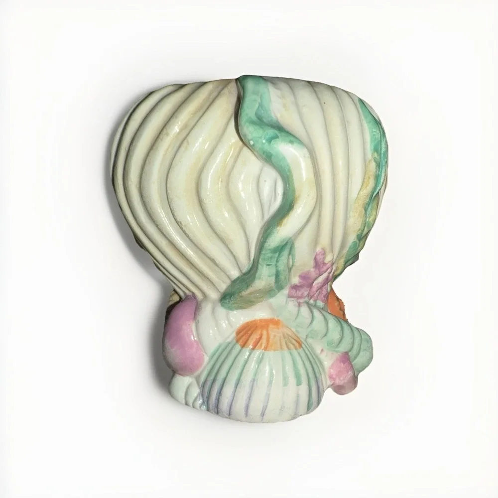 Vintage Ceramic Seashell Starfish Vase Pastel Coastal Nautical Decor Planter